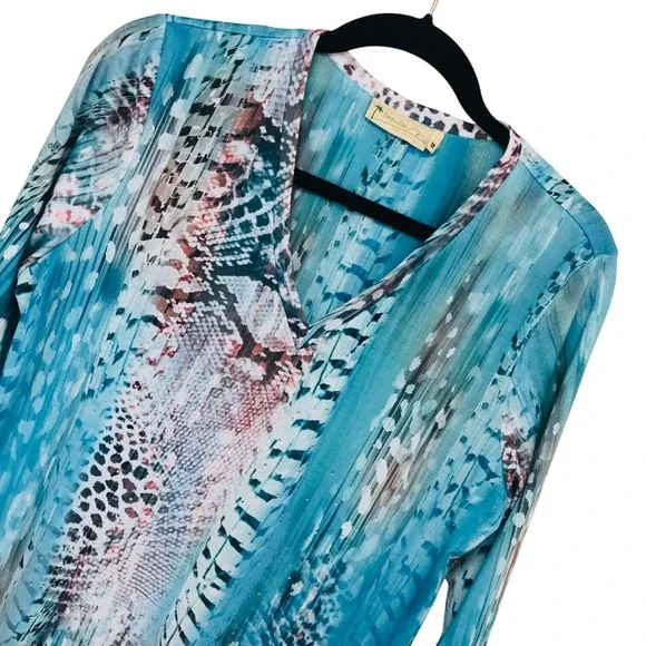 Impulse California Animal Print Rhinestone Tunic Dress Womens M Asymmetric BOHO - Picture 3 of 11